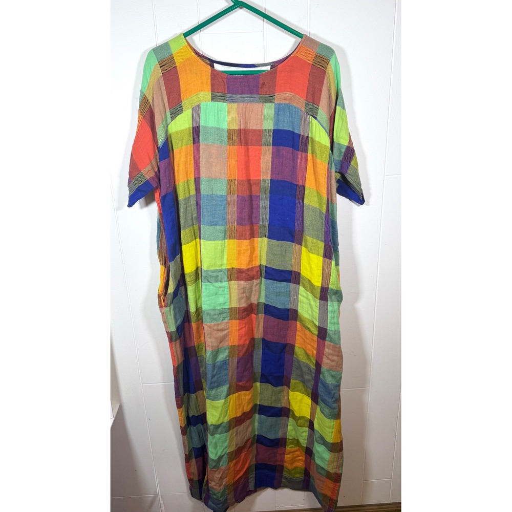 Ace & Jig Deia Maxi Dress Whirlwind Rainbow Plaid Cotton M Oversized Boho Pocket